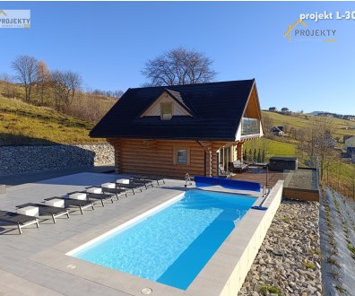 L-305 w Istebnej – dwa góralskie domy z bali z widokiem na Beskidy i basenem